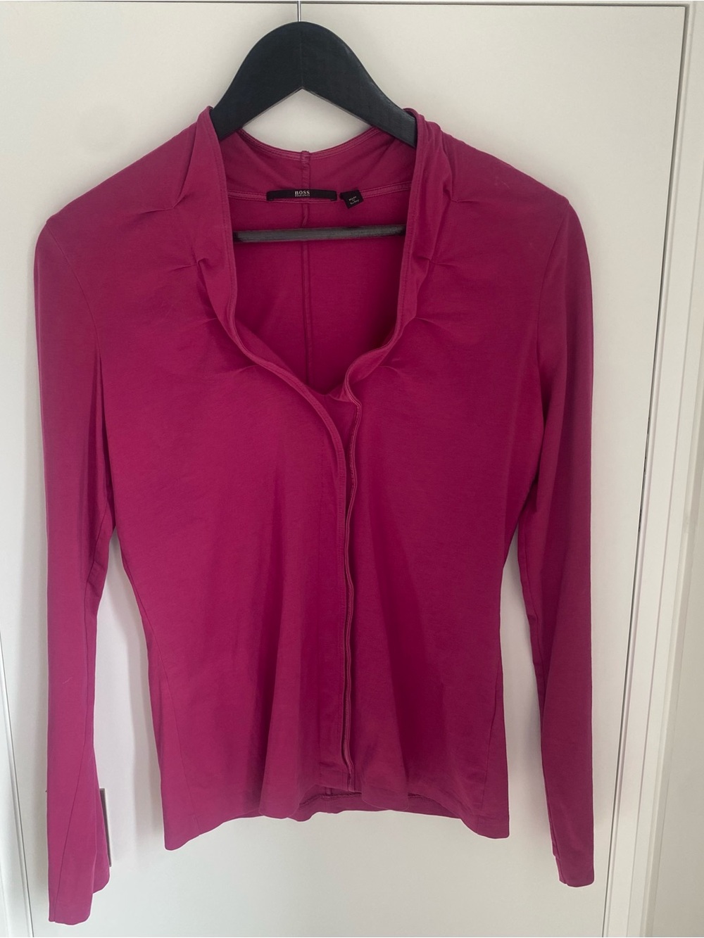 Hugo Boss Fuchsia Long-Sleeve Ruffle Neck Top